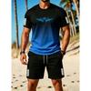 Summer New Men'S Casual Style Gradient Athletic Set, Gradient Short Sleeve T-Shirt And Drawstring Shorts