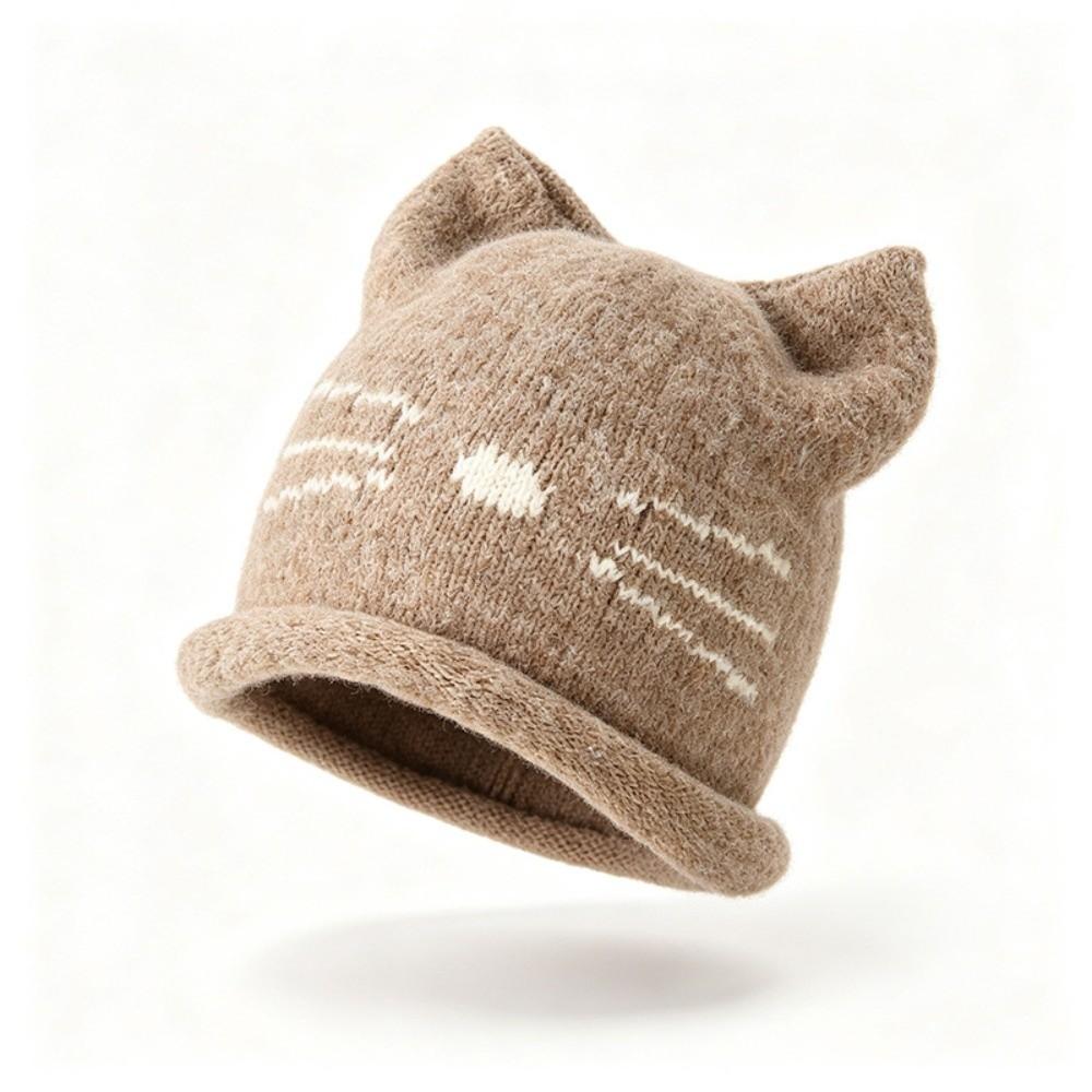 Solid Color Cat Ear Beanie Hat Keep Warm Winter Hat Fashion Knitted Skull Cap Winter