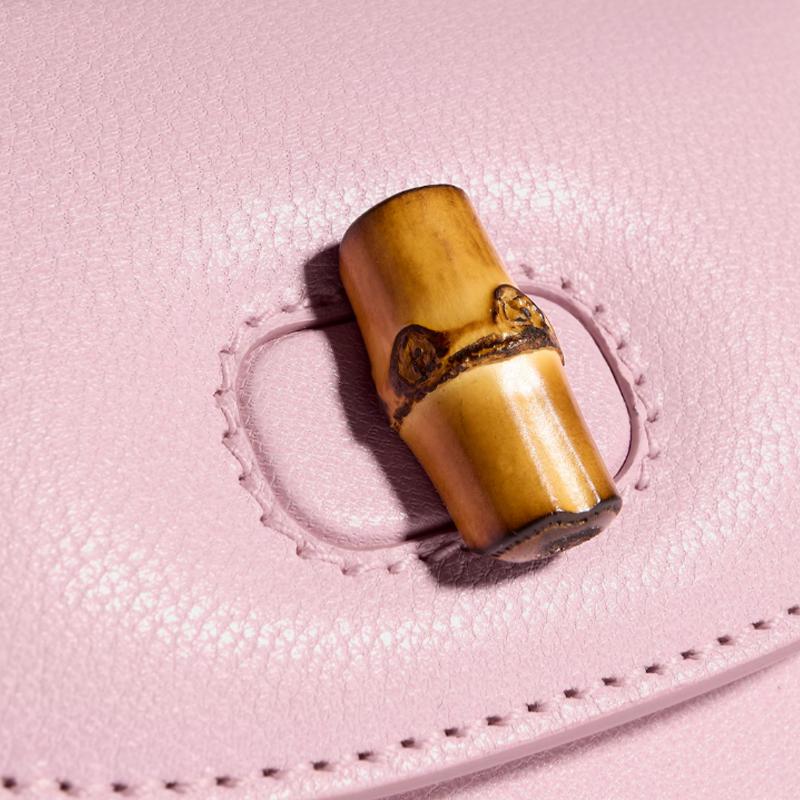Gucci Bamboo Bamboo Detail Soft Leather Card Holder Women's Pink