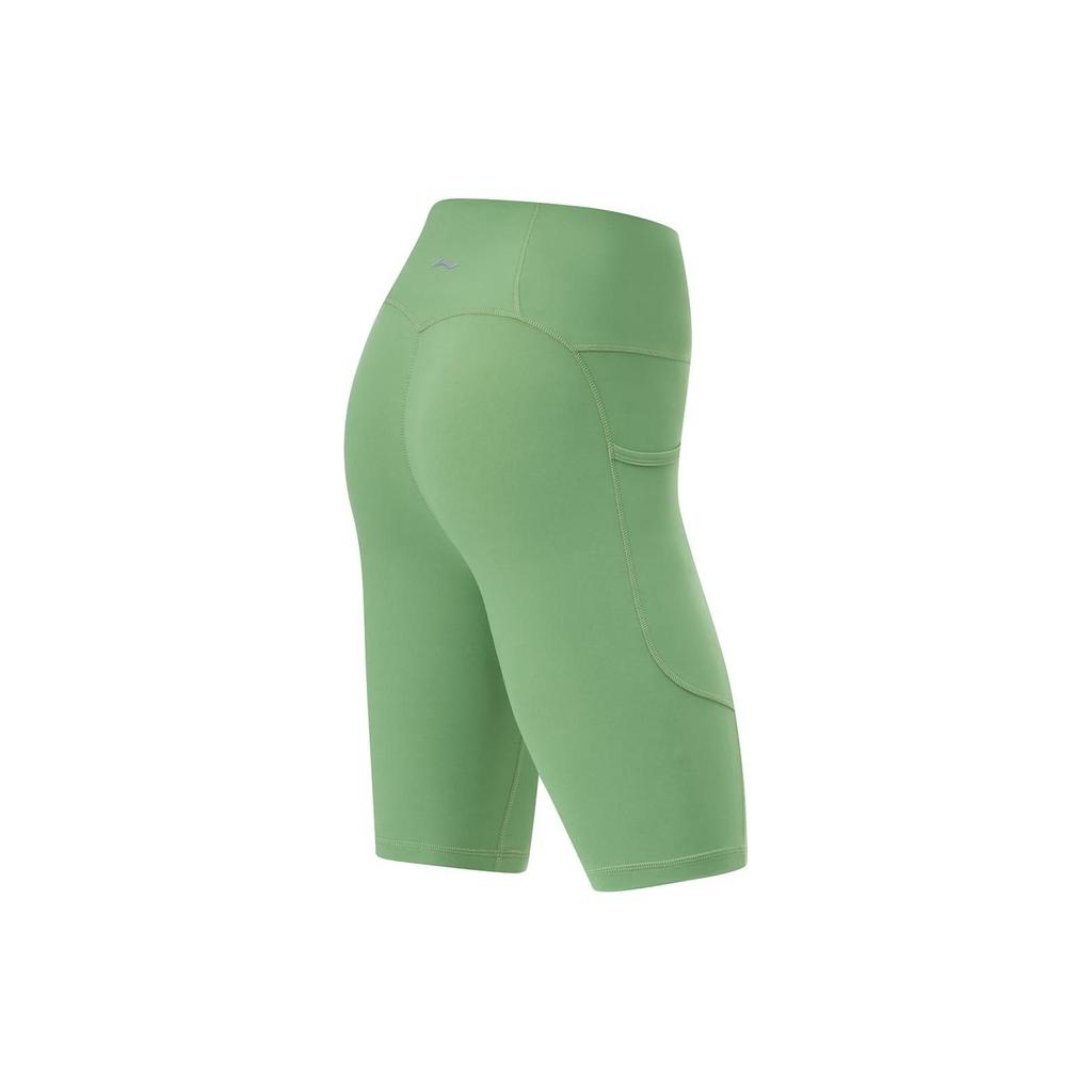 Li Ning Solid Color High Elastic Support Tight Fitness Shorts Women Shorts Stone-Green AUSU028-1