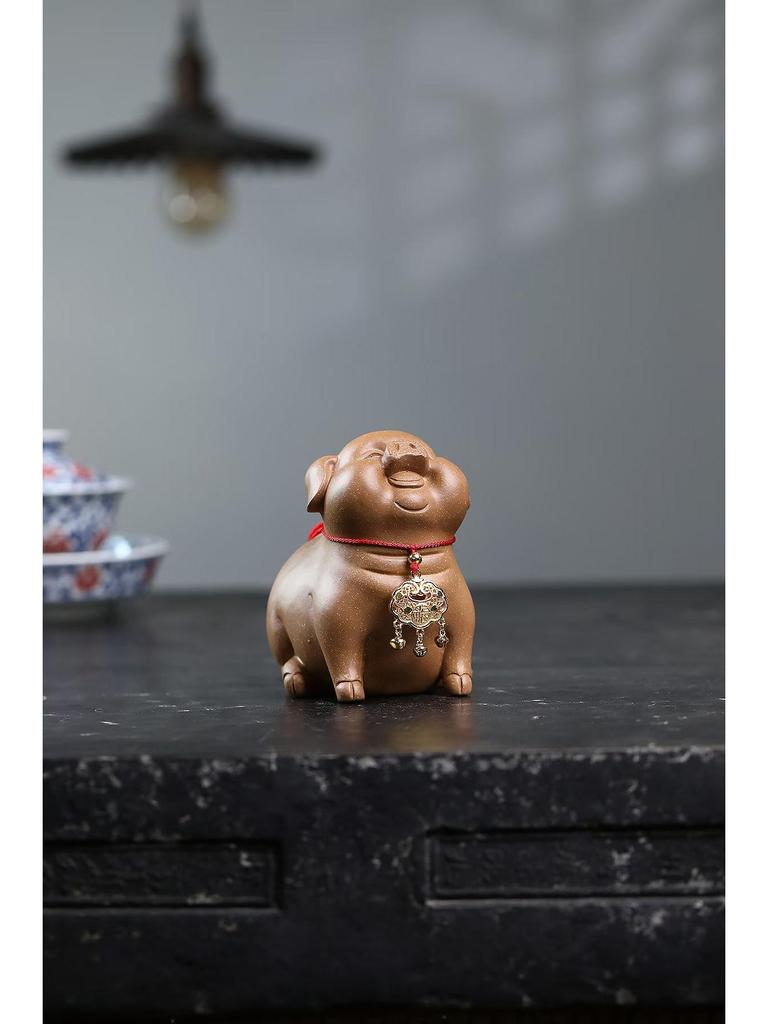 Yixing Zisha Handmade Lucky Pig Tea Pet - Zodiac Wealth Ornament