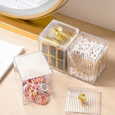 Makeup Storage Organizer Bathroom Jar Cotton Swab Storage Acrylic Square Container Cotton Puff Storage Box Cosmetic Cotton Box