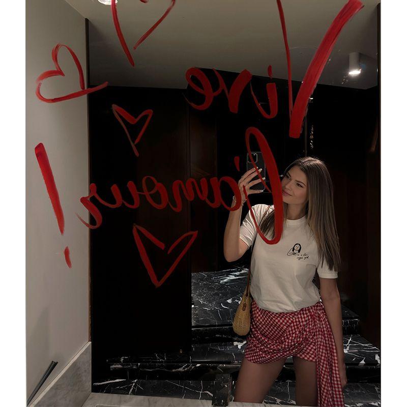 I'm a Slow Coffee Girl Niche Style American Retro Style Coffee Girl Pure Cotton Short Sleeve T-shirt for Women