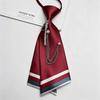 Smooth Satin Material Beaded Floral Tie Pearl Chain Decoration Striped Decorative Pearl Chain Necktie No-Sew Design Elastic