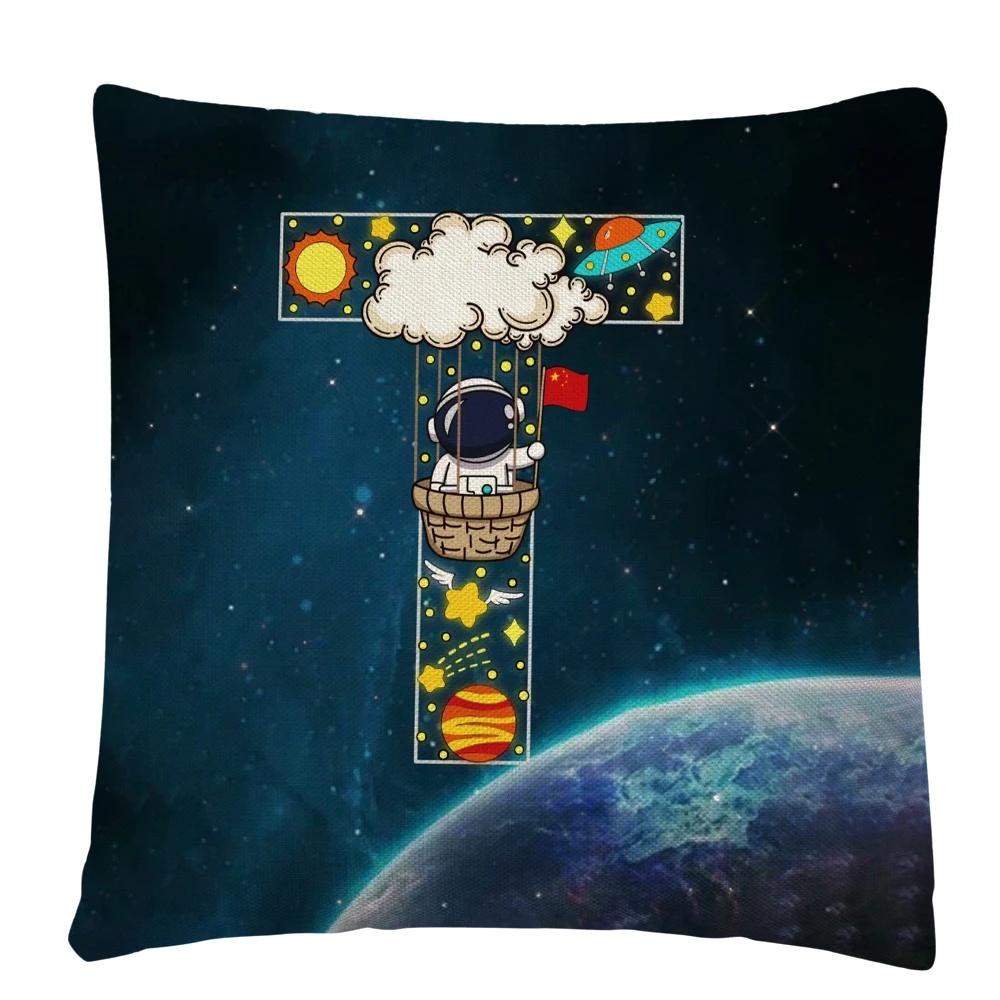 Astronaut Letter Cartoon Pattern Cushion Cover Pillowcase Home Sofa Car Decorative