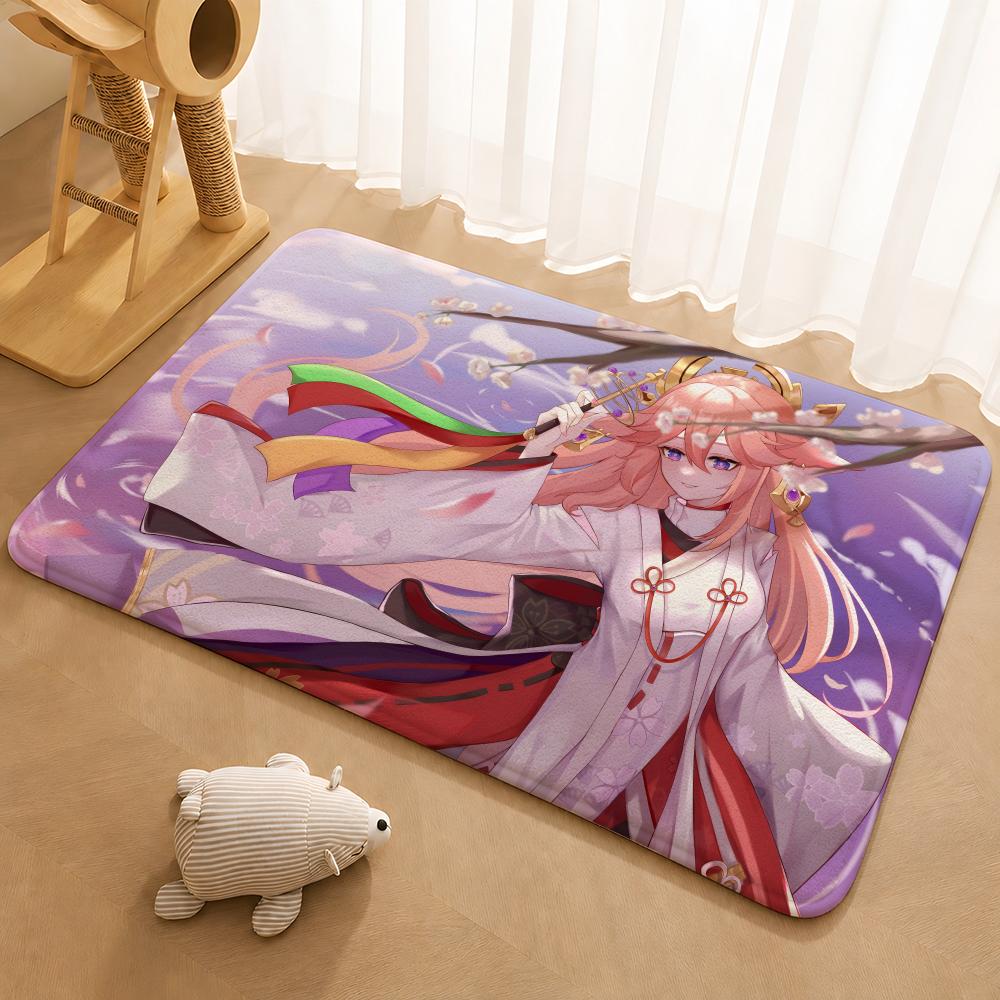 Genshin Impact Yae Miko Floor Mat Floor Mat Soft Flannel Non-Slip Door  Rug for Living Room