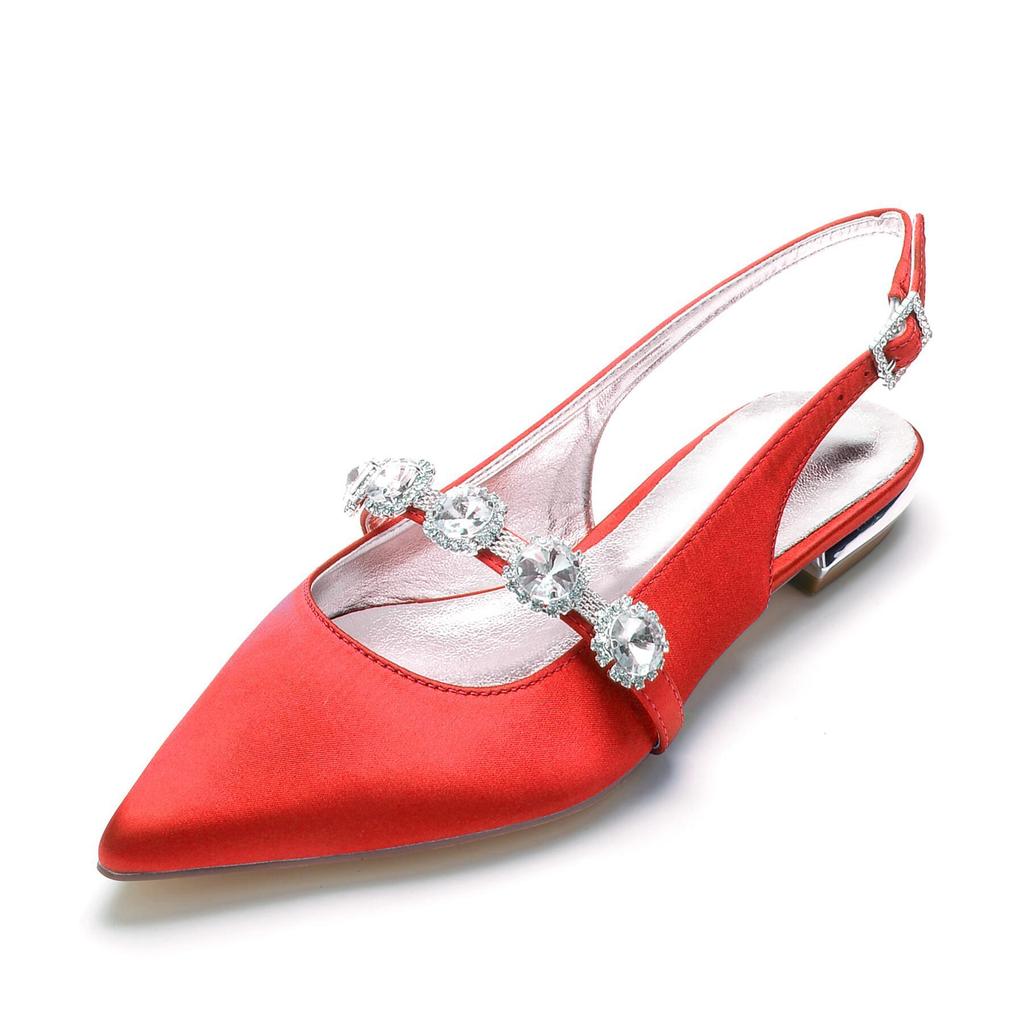 Pointed single shoes women's summer maternity shoes low heel four seasons large size women's shoes spring and autumn satin rhinestone single shoes