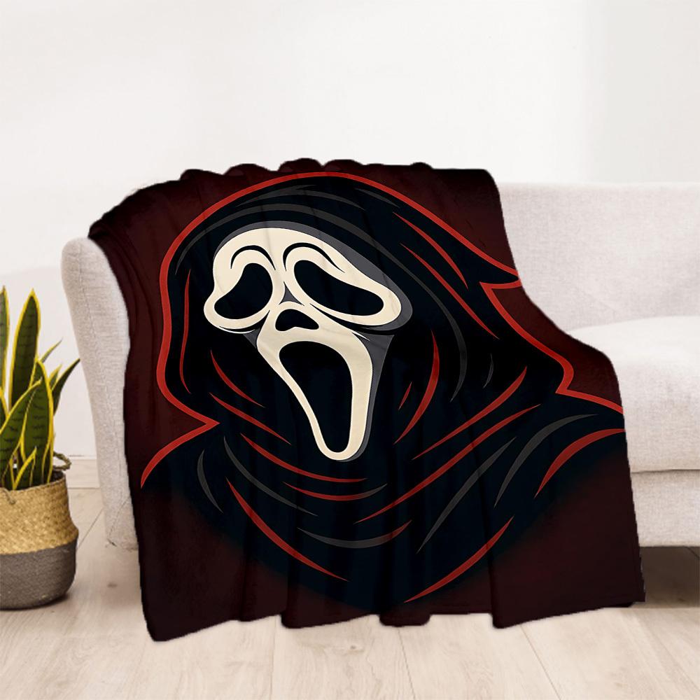 1PC Ghostface Scream Outdoor Flannel Throw Blanket - HD Printed Lightweight Soft Warm All-Season Blanket for Sofa, Bed, Travel, Camping 035