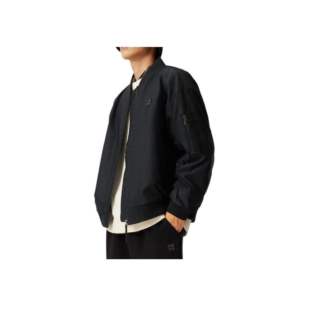 Li Ning Vital Series Solid Color Zipper Comfortable Breathable Loose Cotton Jacket Unisex Jacket Black AJMU163-1