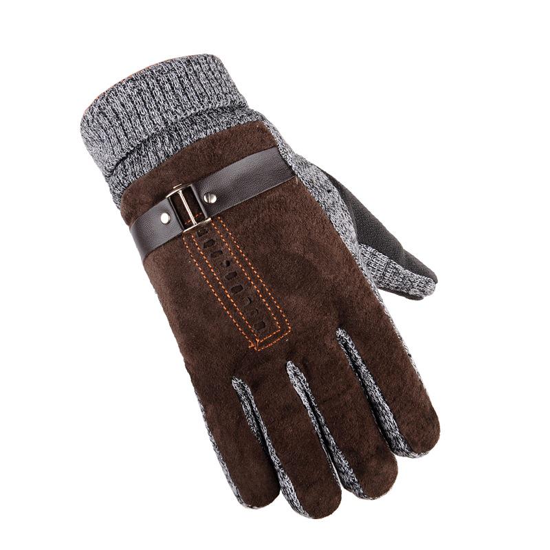 Gloves Men's Winter Riding Pigskin Gloves Warm Motorcycle Thickened Fleece Cycling Student Cold-proof Cotton Gloves