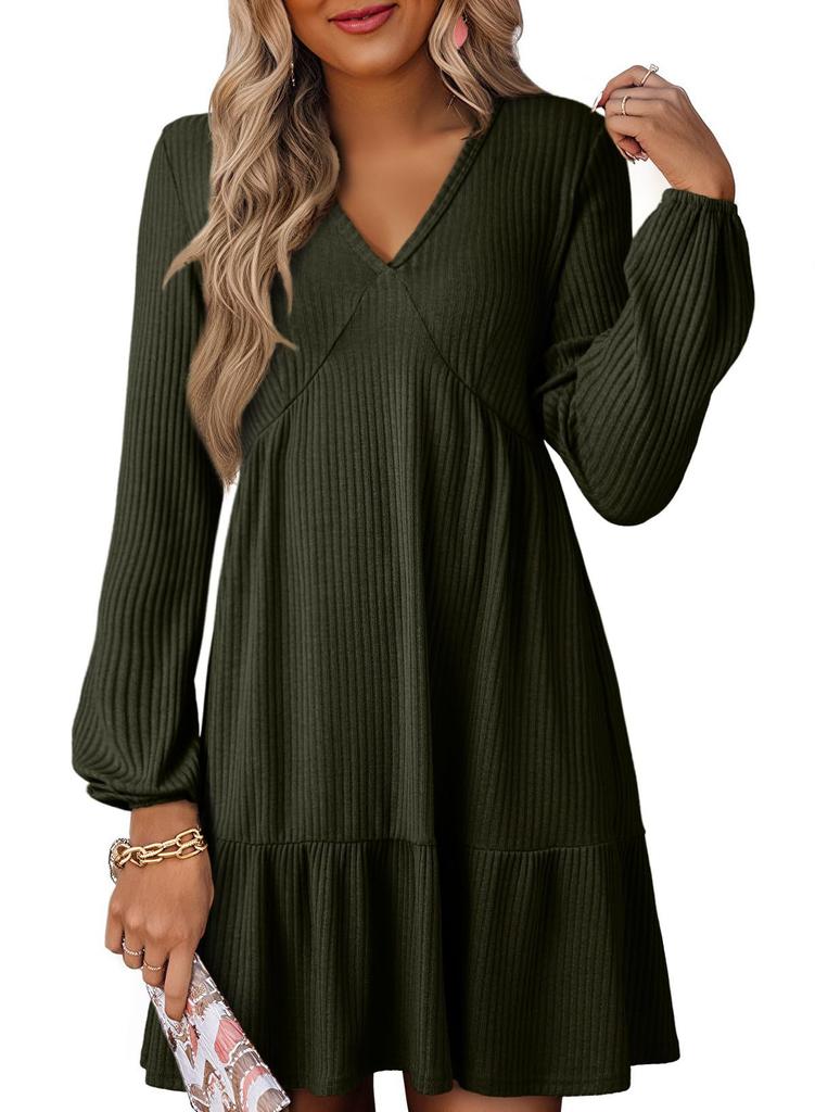 V-neck spring and autumn design sense fashion casual dress women's long-sleeved niche elegant line dress