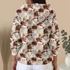 Women's Fashion Casual Sweater Button-Up Print Cardigan  Hooded Jacket