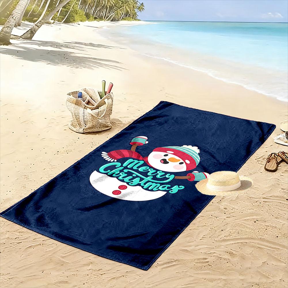 Joyful snowman celebration Print beach towel, quick drying, suitable for travel, outdoor sports, jogging, the beach and swimming, gift