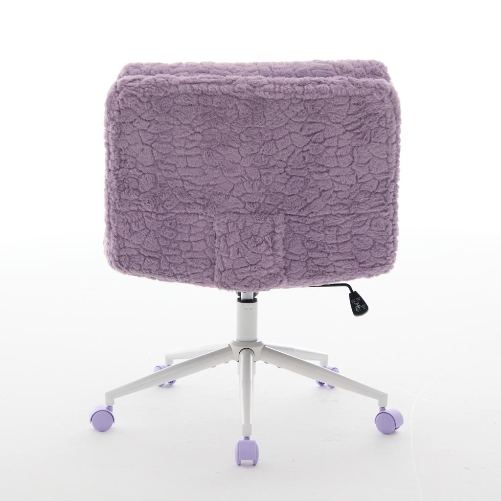 W26.4 Inch Wider Seat Office Chair,Artificial Rabbit Hair Home Chair with Metal Base,Adjustable Desk Swivel Chair,Vanity Chair(Violet) ,DE1875VT