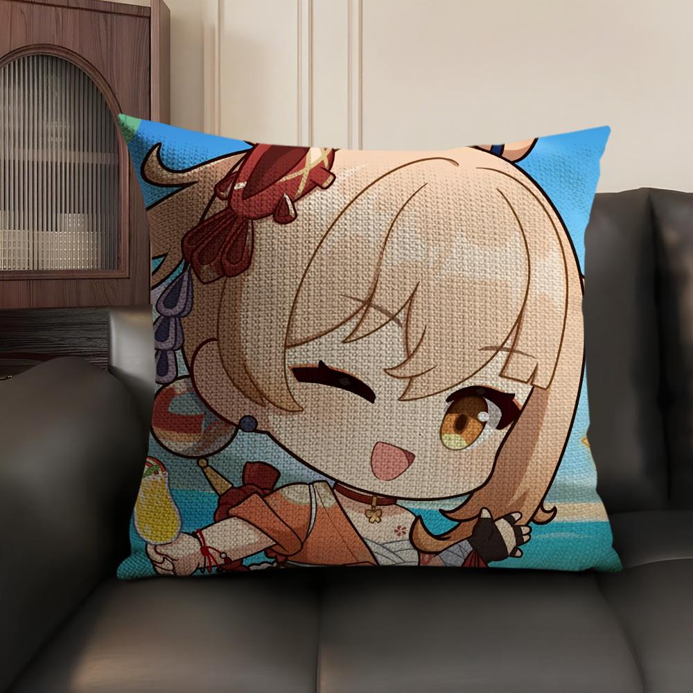 Yoimiya Cute Genshin Impact Cushion Cover Natural Linen Organic Fabric DoubleSided Printing Sofa Home Decor Gift Pillow Case