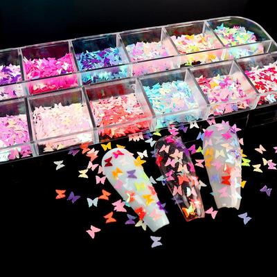 Nail Glitter Sequins 12 Grid/box Wood Pulp Irregular Flakes  Nail Glitters Shiny Laser Multicolor Nail Art Decoration