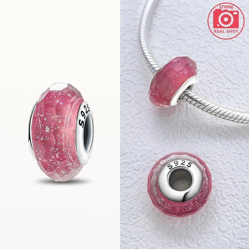 Real Coppercolored Shiny Murano Glass Beads Round Charms Fit Original Bracelet Diy Fine Jewelry Gifts For Women