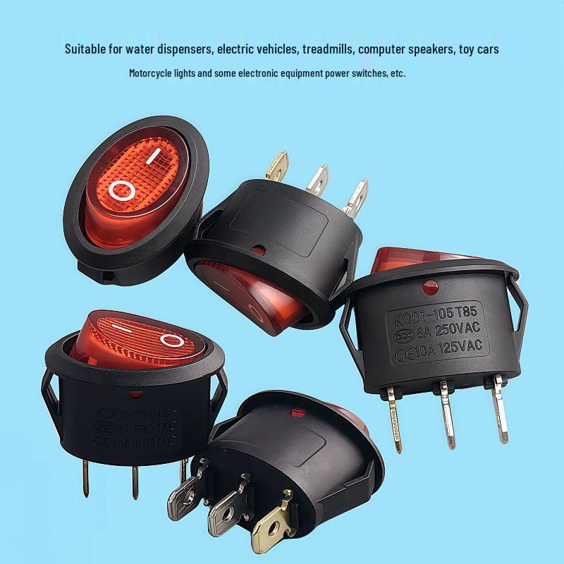 Red Oval Rocker Switch with Light, 3 Pins, 2 Gears, 6A/10A, Boat Type (KCD1)