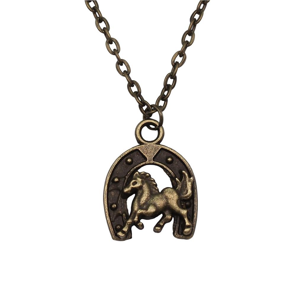 Horseshoe Charm Necklace  Animal Pendant For Horse Lovers Cowboy Western Jewelry 43cm Chain