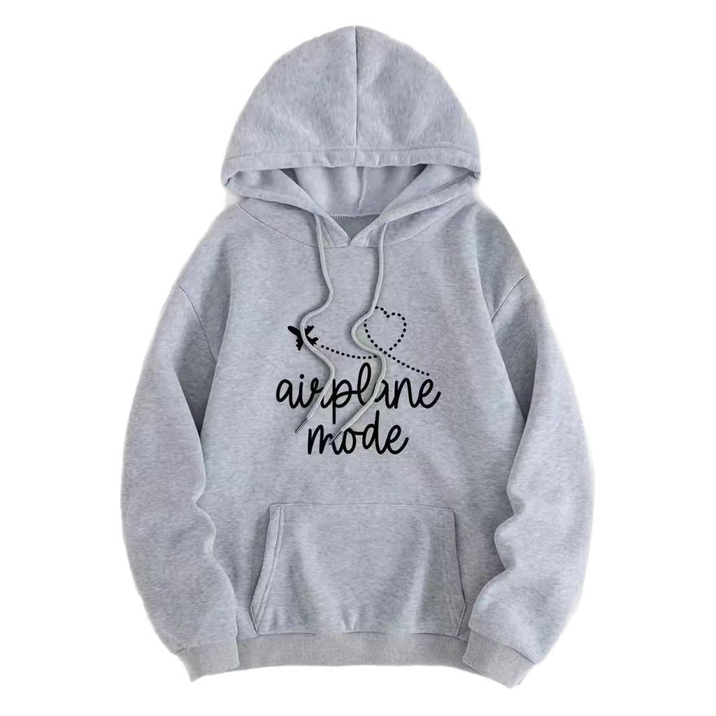 Ladies Spring Autumn Casual Hooded Long Sleeve Big Pocket Love Heart Letter Printed Pullover Hoodies Sweatshirt Top