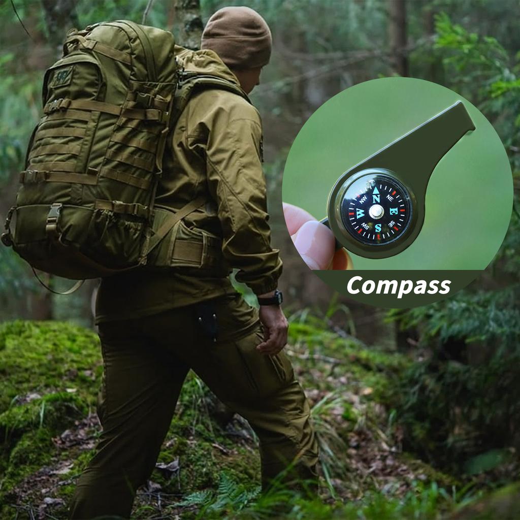 3 in 1 Notfall-Sicherheitspfeife Laut Überlebenspfeife Multifunktionen mit Mini-Kompass für Outdoor-Wandern Camping Bootfahren