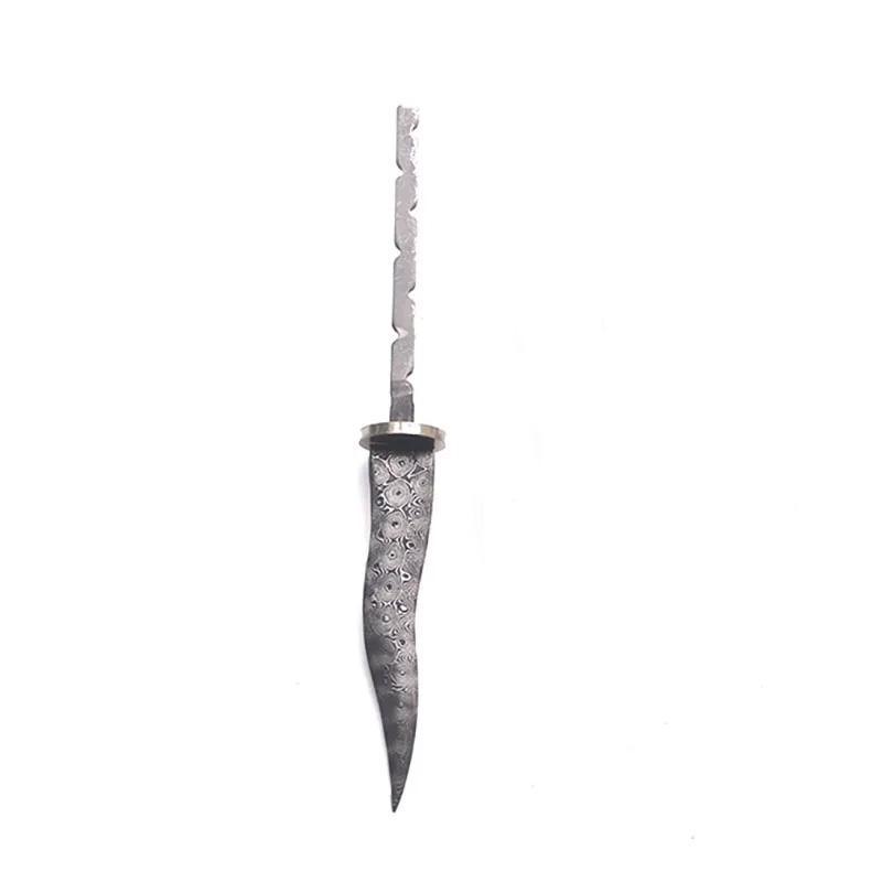1PCS Semi-manufactures Rosette Damascus Steel Pu 'er Tea Knife Billets DIY Fixed Blade Knife Needles Supplies