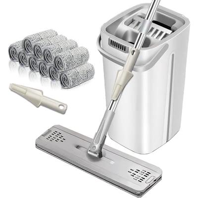 YartanXing Wet Mop Floor Mop Mop Wipe Cleaning Flat Mop with Mop Wringer and Bucket 10 Replacement Mop Pads No Hand Washing Required No Bending No