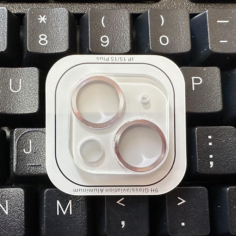 For iPhone 14 15 Pro Max / 14 15 Plus Rear Camera Lens Tempered Glass + Metal Protector Ring