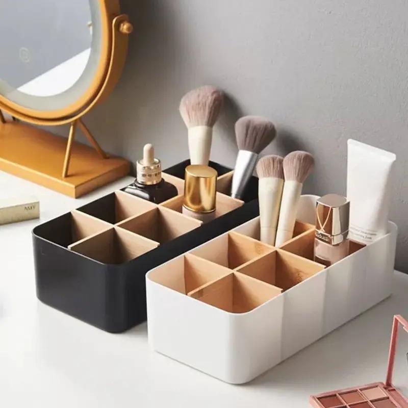 Desktop Storage Box Compartment Bamboo Toothbrush Razor Makeup Brush Holder Bedroom Desk Organizer Storage Basket Holder