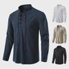 Camisa Henley de Algodón Lino para Hombre - Playa Casual Cuello Mao Manga Larga (2026)