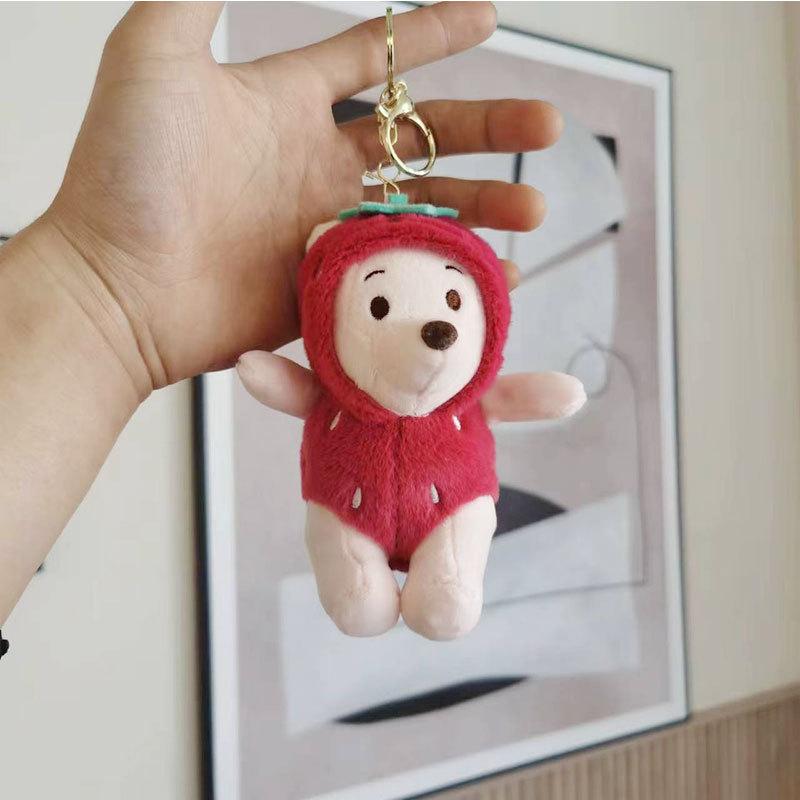 

Sweet Pink Strawberry Bear Plush Toy Figure Gift Backpack Charm Keychain темно-червоний колір