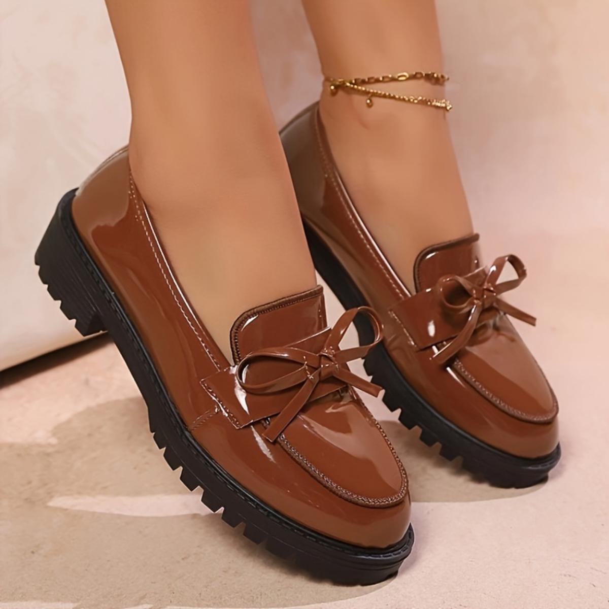 

Женские блестящие красные повседневные туфли - Противоскользящие, украшение в виде банта, блестящие туфли на плоской подошве, универсальный дизайн, элегантный стиль, подходят для офисной носки 36 светло-коричневого