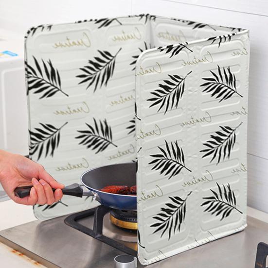 Protector contra salpicaduras de cocina Impresión de hojas moderna Plegable Resistente al calor Antiadherente Cocina de 3 lados Estufa para freír Tapa de metal con aislamiento de grasa a prueba de aceite