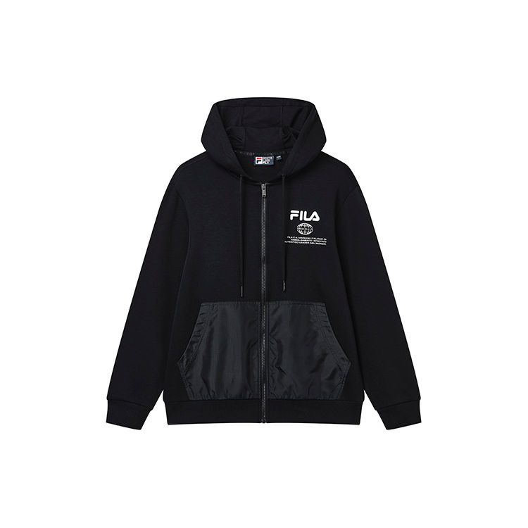 FILA Fleece Hoodie Jacket With Embroidered Logo Men Jackets Black F11M239501F-BK