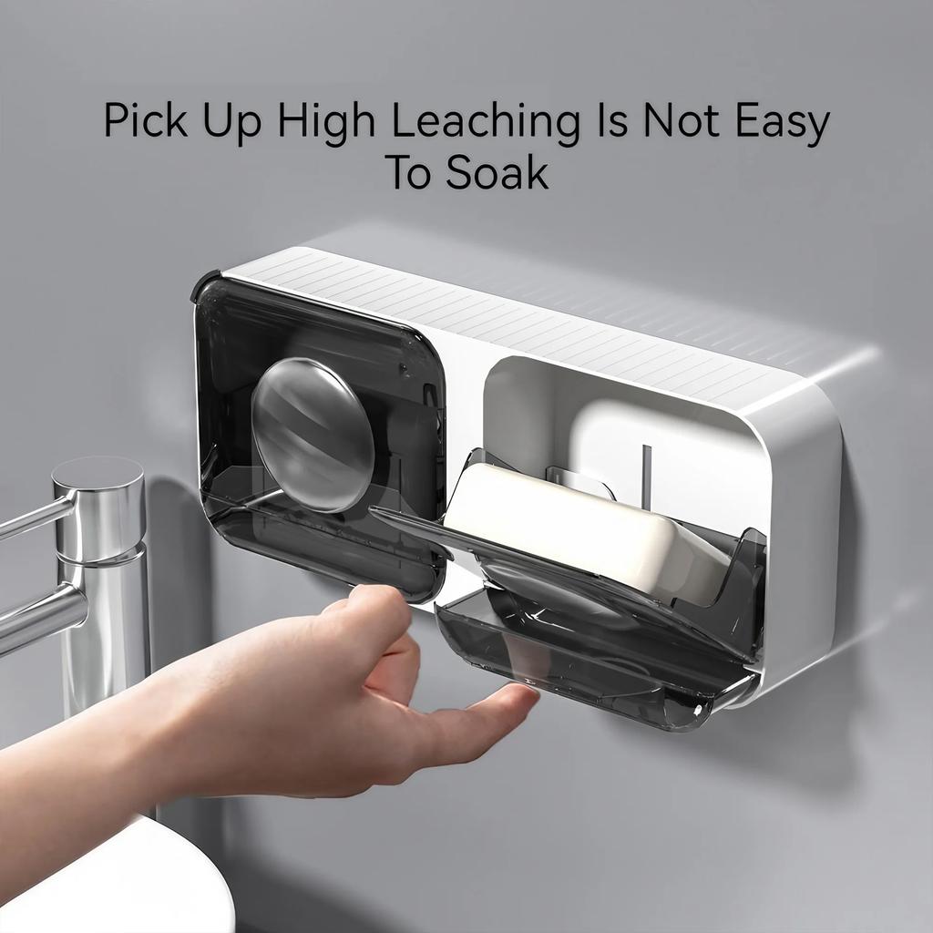 1PC Luxury Soap Dish Wall-Mounted Soap Box with Lid Suitable for Bathroom and Toilet No-Drill Drainage Design