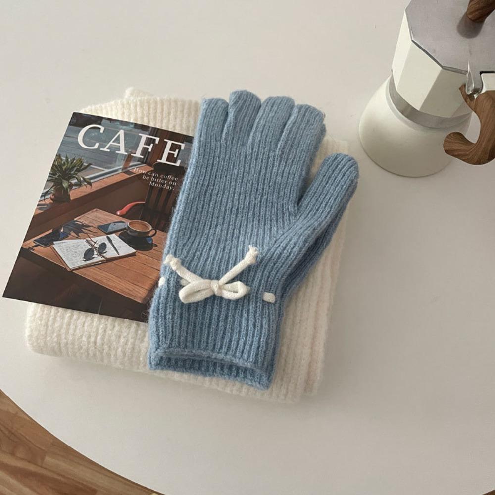 Warm Bow Drawstring Hat Korean Style Winter Gloves Cartoon Wool Bowknot Scarf  Ski