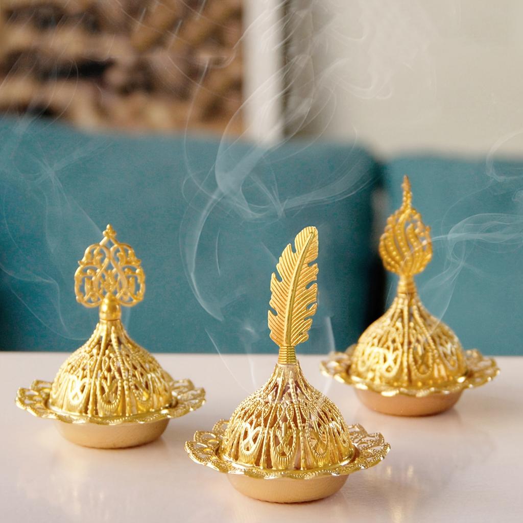 1PC Creative golden iron art mini Middle Eastern incense burner with large pointed tip Small Arabian home decor incense burner accessories
