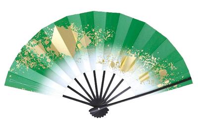 Love 1400mm X Colored Paper with Red Black Lacquered Fan for Dancing Fan, 1528mm, Gradient, 9.5cm, Bone, Box, (Green)