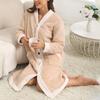 Color Block Fleece Thick Nightgown, Long Sleeved Open Top V-neck Nightgown with Pockets, Women's Pajamas and Dresses