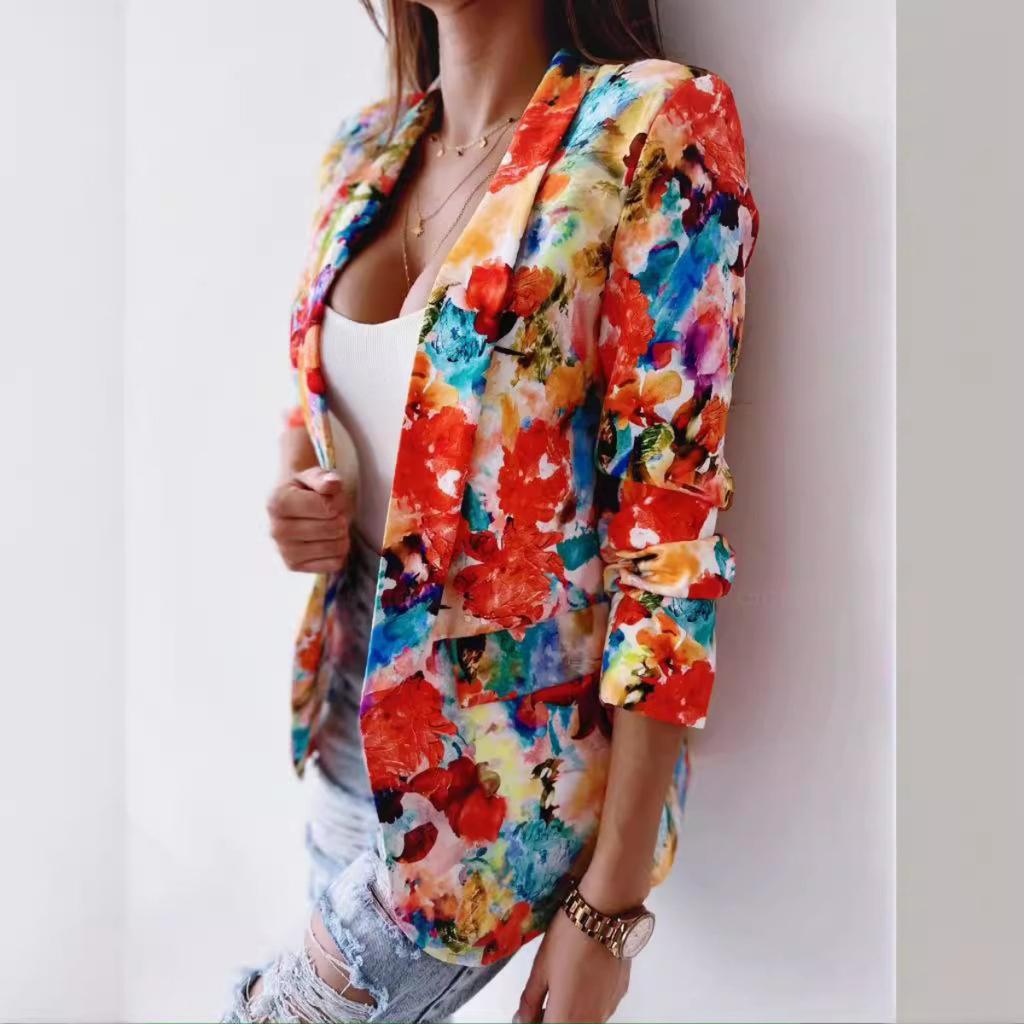 New Fashion Women's Printed Blazer, Casual Spring Outerwear, European American Style, Popular For Crossborder Women