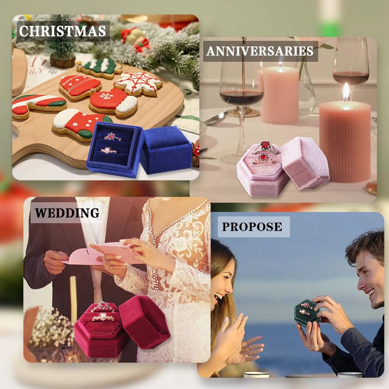 Hexagon Square Shape Velvet Jewelry Box Double Ring Storage Box Wedding Ring Display For Woman Gift Earrings Packaging