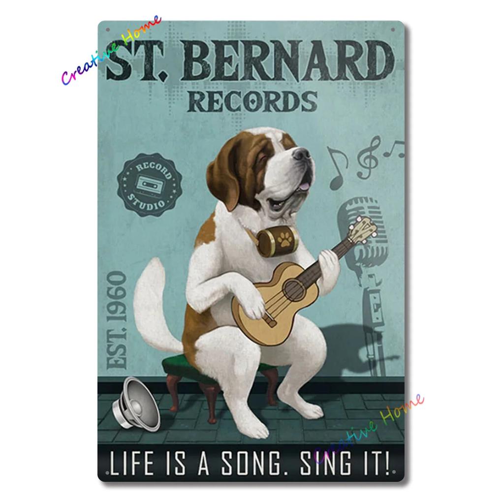 Metal Tin Sign Wall Decor St. Bernard Dog Bubble Bath Record Coffee Hanging Plaque Aluminum Signage Posters 8x12 Inch