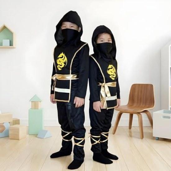 Katuzoom Halloween Ninja Cosplay Kids Costume Black Outfit Boys Shinobi Samurai Japanese Style Elastic Waist Event Party Cultural Festival Birthday