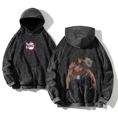 Hashibira Inosuke Printing Hooded Anime Demon Slayer Clothing Men Women Manga Hoodies Washed Cotton Sweatshirt Male Streetwear
