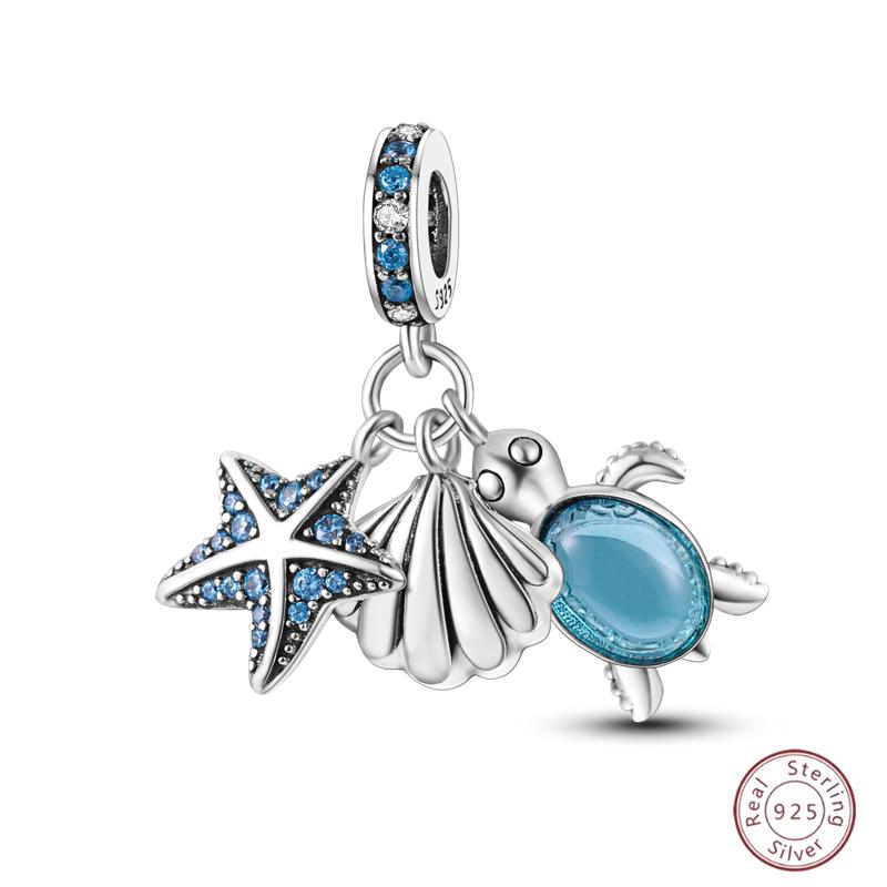 Copper Beaded Pendant Blue Zircon Ocean Penguin Crab Original 3Mm Bracelet Women Fine Jewelry