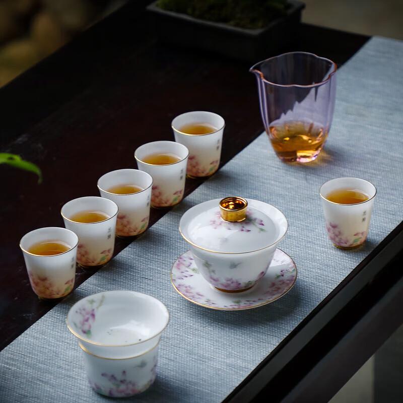 Ice Jade Ceramic Sancai Gaiwan Tea Set