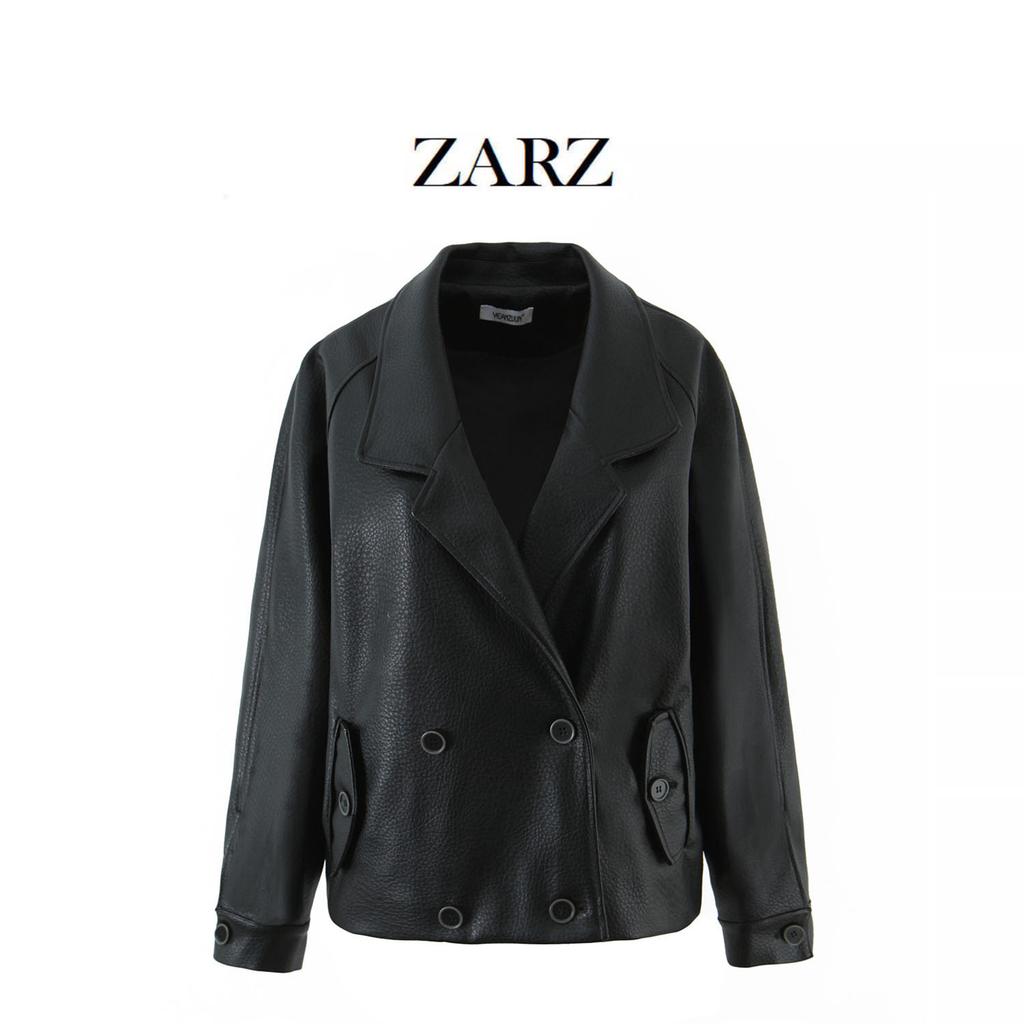 European and American style, new women's clothing, fashionable, casual, retro double-breasted leather jacket jacket
