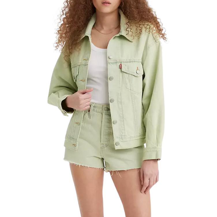 Levis Casual Solid Color Button-Down Collar Jacket Women Jacket Green A1743-0025