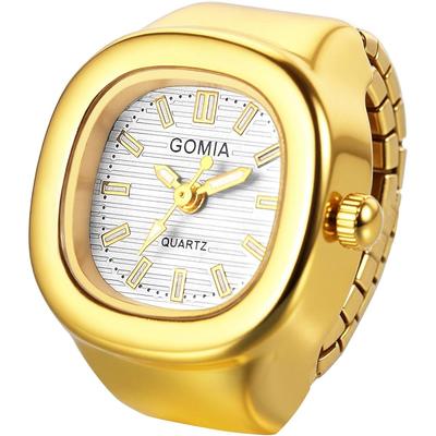 Finger Watch Square Design Waterproof Quartz Ring Watch with Elastic Band for Men and Women Gold White
