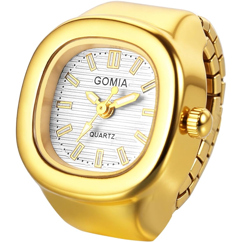 Finger watch square design waterproof quartz ring watch with elastic band for men and women gold white